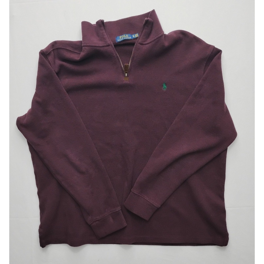 Polo Ralph Lauren Pullover Men XL Quarter Zip Sweater Cotton Preppy Maroon